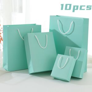 10pcs Kraft Paper Gift Bag Birthday Gift Box Plain Rope High End Thickened Handle Gift Bag Tote Bag