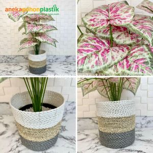 Pohon Hiasan Tanaman Daun Calladium Pink X18 Semilatex Artificial Cover Seagrass Dekorasi Rumah Aesthetic