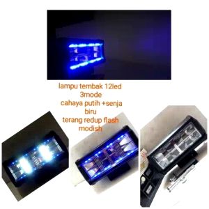 [PAKET]Lampu Depan Daymeker LED 12 Mata Biru-Biru Plus Breket Plat Motor Yamaha RX king RX-Z RX + Special