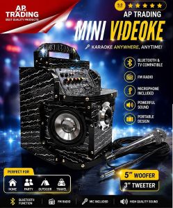 AP TRADING Platinum Videoke Bluetooth Karaoke Speaker with Wireless Mic | 5” Woofer | 3” Tweeter | FM Radio | Portable Home Party Speaker (original)