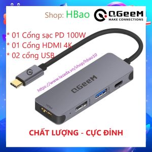 Bộ Hub QGeeM USB-C 4 trong1 1xHDMI 4K 1xUSB-C 100W PD Charger 1xUSB 3.0 1xUSB 2.0 tương thích với MacBook Pro Dell XPS iPad Pro Type-C Adapter