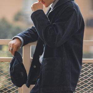 Maden brand men 2025 new boutique American casual washed tannin jacket elegant gentleman style vintage blue denim jacket