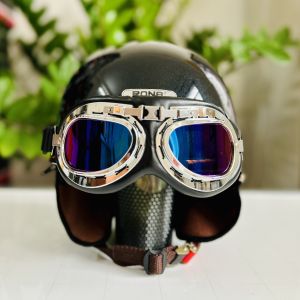 Mũ bảo hiểm xe máy nửa đầu RONA PUG kèm kính phi công viền bạc nón bảo hiểm freesize cho nam và nữ có ốp tai da - Giya Helmet