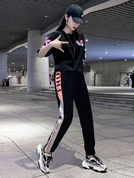 Jogging Suits For Women Korean Version Loose Casual Suits Female Summer Net  Red Fashion Thin Sportswear Two-piece Gym Clothing