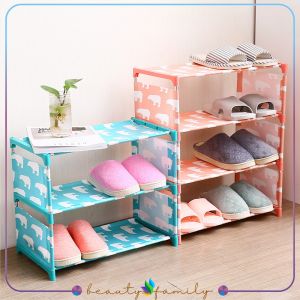 BF-C98 Rak Sepatu 3 Susun Serbaguna Motif Beruang Polos Portable / Tempat Penyimpanan Sepatu Sandal