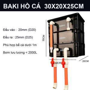 Bộ Lọc Baki 3 Tầng Cho Hồ Koi 200-400L - Đã Khoan Sẵn Kèm Bơm Baoyu 30W UV 5W & Vật Liệu (A)