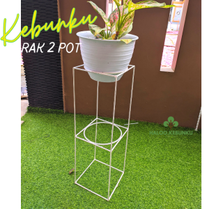 KEBUNKU Rak 2 Pot tinggi 60 Besi Kokoh dua lubang pot