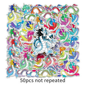 50PCS Chinese Style Chinese Dragon Cartoon Sticker Animal Dragon Graffiti Sticker Waterproof Decoration Laptop Luggage Car Decal
