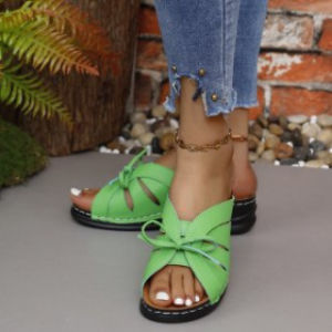 Free Shipping New Summer WomenS Shoes Wedge Heel Peep-Toe Slippers Solid Color Large Size Bow Decoration Roman Sandals For Women