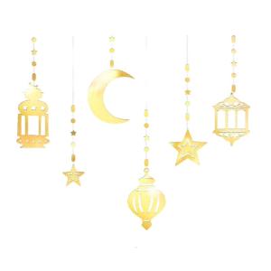 6Pcs Star Moon Lanterns Garlands Decorations for Ramadans Eid Mubarak Home Decors Hanging Streamers Backdrops Banners