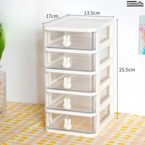 Cute Rabbit Desk Top Storage Box Holder Dustproof Desktop Organizer Drawer Makeup Stationery Accessories Clear Drawers Storage Cabinet Multifunctional