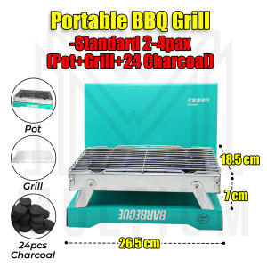 Portable BBQ Grill - Standard +24 Pcs Charcoal  Disposable BBQ Grill Fast Ignition Portable Charcoal Grill for Indoor and Outdoor Picnic Stainless Steel Barbecue Household Grill with Charcoal