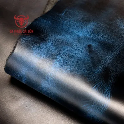 Da bò pullup wax cao cấp màu xanh dương hương hiệu Da Thuộc Sài Gòn - Mua da bò ở đâu