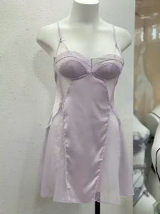 Váy Ngủ D250 Lụa Quảng Châu Phối Ren Mút Lót Tai Thỏ Xinh Xắn - Dưới 56kg