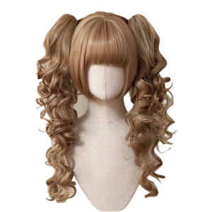 FUTUI Synthetic Princess Cut Double Ponytail Ombre Cosplay Halloween Harajuku Wig Cute Long Curly Lolita Wig with Bangs Girl