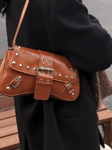 Fashion Armpit Bag for Women Trendy Clutch Purse with Buckle Ladies Retro Shoulder Bag PU Leather Underarm Bag