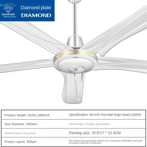 Diamond Ceiling Fan Stainless Steel 5 blades 42/48/56 Inch Wall Control Warehouse Office Living Room Bedroom Ceiling Fan Multi-speed Adjustable