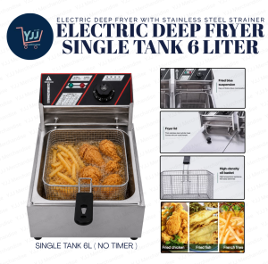 ELECTRIC DEEP FRYER SINGLE TANK 6L & DOUBLE TANK 6L+6L WITH STAINLESS STEEL STRAINER