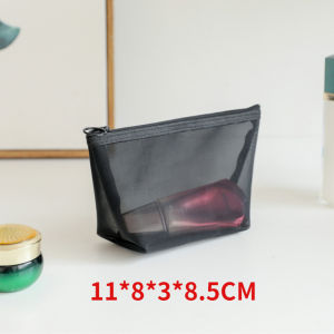 ถุงเครื่องสำอางแบบตาข่ายมีซิปสีดำใสยอดนิยม/กระเป๋าใส่เครื่องแต่งหน้าแบบมือถือกันน้ำสำหรับผู้หญิง/กระเป๋าเก็บอุปกรณ์ในห้องน้ำแบบพกพาสำหรับเดินทาง