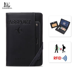LouisWill กระเป๋าสตางค์แฟชั่นเคสบัตร RFID กระเป๋าสตางค์ PU นิ่มใส่ซองพาสปอร์ตกระเป๋าสตางค์ธุรกิจที่ใส่บัตรหลายช่องสำหรับผู้ชายผู้หญิงสีทึบผู้ที่ใส่บัตรเครดิตกระเป๋าเดินทาง Pouch Koin