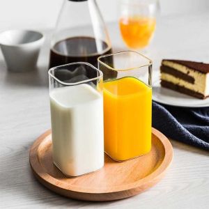 LIVING HOME Gelas Kopi Cafe Unik Gelas Kotak Aesthetik  Gelas Minum Gelas Kotak Beling Gelas Kotak 350ml Cangkir Mug Cocktail Borosilicate Gelas caroon square