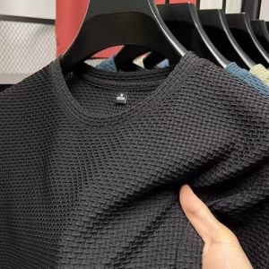 Ice Silk Mens Round Neck Short Sleeved T-shirt Casual Solid Color Half Sleeved Clothes Summer