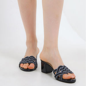 Marelli Mules Wanita Payet Elegan Ujung Bulat dengan Hak Tinggi - 2075