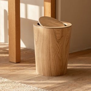 Creative Wooden Nordic with Lid Trash Can Round Simple Cleaning Tools Garbage Can Home Living Room and Kitchen Wastebasket Bathroom Trash Bin Kitchen Waste Storage Bins