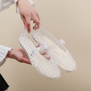 Free Shipping Flat Sandals New Summer Styles Featuring A Hollowed-Out Lattice Design A Single-Strap Design And A Fashionable Versatile Look.These Are Closed-Toe Jelly-Like Plastic Sandals