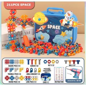 Ready Stock 461pcs Building Blocks Children Electric Drill Toy Set Screw Puzzle Kids Toy Toolbox Mainan Pemutar Skru