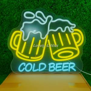 ป้ายไฟนีออน ป้ายไฟ COLD BEER ไฟประดับตกแต่ง ป้ายไฟสำรับตกแต่งหน้าร้าน ป้ายอะคริลิค