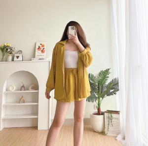 Ami Collection - Setelan Mecca 2IN1Cardigan & Celana Pendek / Setelan Wanita Kekinian / Setelan Cardigan / Setelan Crincle