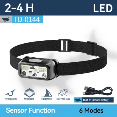 Smiling Shark TD0144 Led Headlight Sensor Headlamp Super Bright White Red Light Fishing Head Light 6 Modes Type-C Rechargeable Outdoor Waterproof Cycling Running Read Child