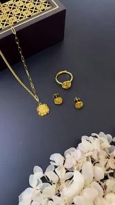 [ Premium Selection ] Geometric Brushed Vietnamese Gold-Plated Small Sugar Cube Necklace Earrings Ring Niche Design High-End Dream Catcher Copper Jewelry