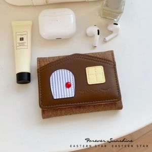 DEER Multi Color Pastel House Shaped Wallet Soft Faux Leather Compact Three Fold Wallet Minimalist Pocket Wallet Lightweight Pocket Size Korean Style Purse Daily Commuting Bag