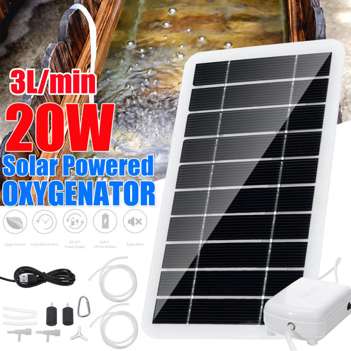 【2000mAh】(3L/min) Solar Power Oxygenator Water Oxygen Pump Pond Aerator  Aquarium Air Pump Solar Panel Oxygen Pump Set For Aquarium Fish Tank
