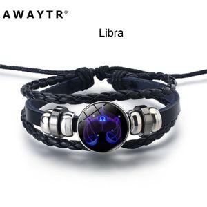 Awaytr 12 Zodiac Signs Constellation Bracelet Fashion Weave Leather Bracelet Bangle Birthday Gifts