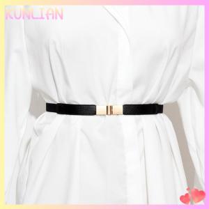 [KUNLIAN] เข็มขัดหนังสำหรับผู้หญิงชุดเดรสสายรัดเอวอุปกรณ์ตกแต่งเข็มขัดคาดเอวยางยืดหัวเข็มขัดสีทองแฟชั่นเข็มขัดบางเข้าคู่ได้กับทุกชุด