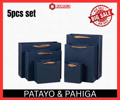 5pcs | (DARK BLUE) PAPER BAG Gift Bag with Handles Craft Package Paper Gift Box Jewelry Birthday Packing Bags