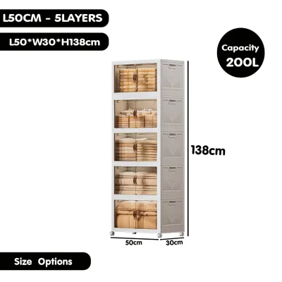DR.STORAGE 3/5 Layers Foldable Storage Cabinet Multipurpose Double Storage Cabinet Foldable Stackable Storage Box