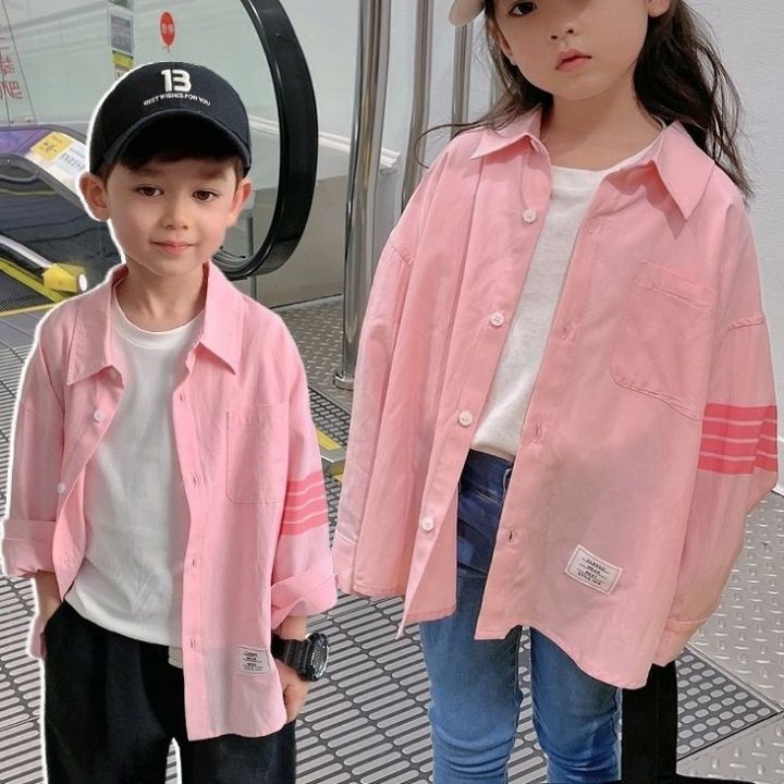 Little DR Blouse Kids Girls Boys Pink Polo Shirts Long Sleeve Autumn Loose  Casual 10 Years Children Baby Tops Spring Cardigan Thin Cotton