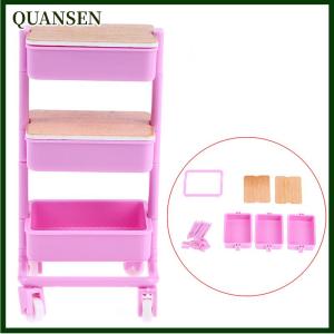 QUANSEN 1:12 Dollhouse Trolley Dining Cart w/Wheel Storage Shelf Furniture Decor Toy