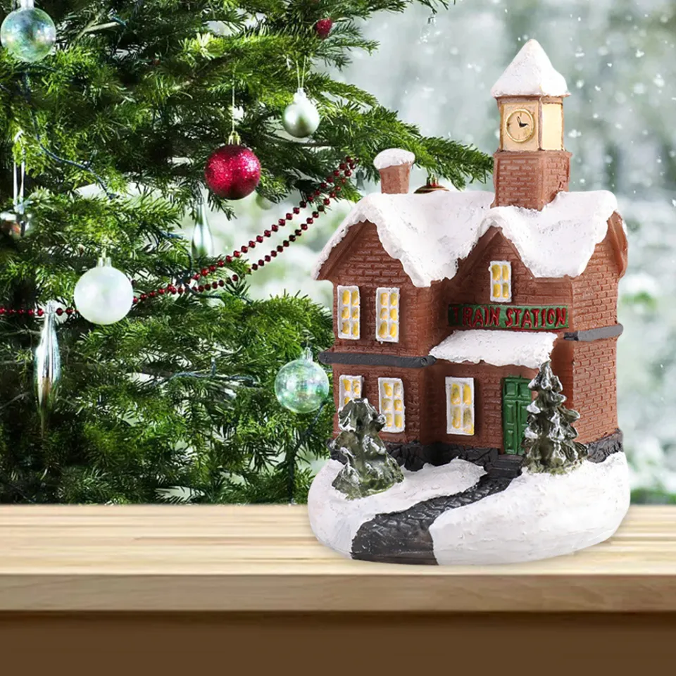 Christmas Miniature Ornaments 3D Miniatures Figurines Mini Christmas Theme  Resin Crafts DIY Snow House Miniature for Snowy Winter Decoration , Small