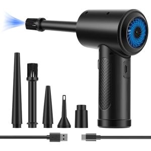 3 Gear 51000RPM Electric Air Dust Collector Compressed Air Dust Collector Portable Air Blower with LED Ligh for Computer Keyboard Fast Charging (Black)