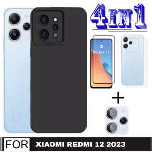 PROMO PAKET 4 IN 1 CASE XIAOMI REDMI 12 2023 / REDMI 10C 2022 SOFT CASE PRO CAMERA BLACK COLOR