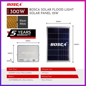 BOSCA 300W Square Lens Outdoor Split LED Solar Flood Light IP67 /W Remote Control BLS-23