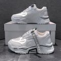 Amoyy Womens New Trendy Leather Surface Thick Bottom Increase High Running Casual Old Daddy Shoes Sneakers. 