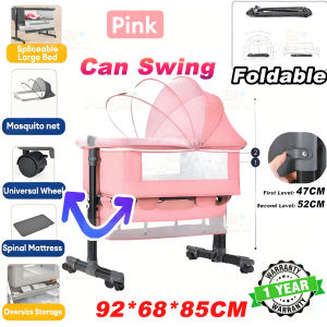 Crib For Baby 3-in-1 Adjustable - Foldable Liftable Bassinet with Mosquito Net Storage Basket Universal Wheels 0-3 Years