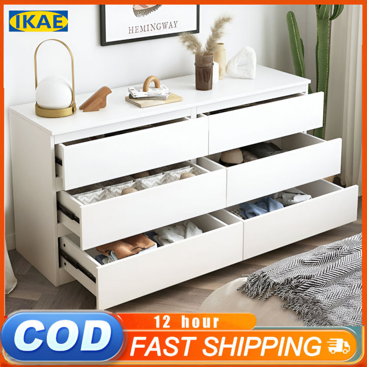 IKAE 5 White Wood Drawer Cabinet for Clothes 4 Black Chest Drawer ...