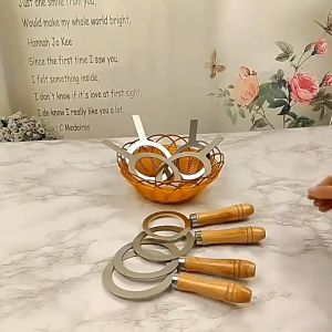 BHQ 304 Stainless Steel Brulee Milk Ring Cup Mouth Gasket Wood Handle for Tea Shop 90/95/98mm